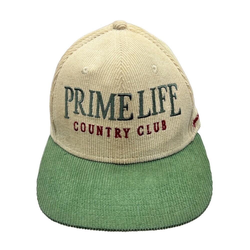 Prime Life Country Club Corduroy Hat Cream Green Embroidered